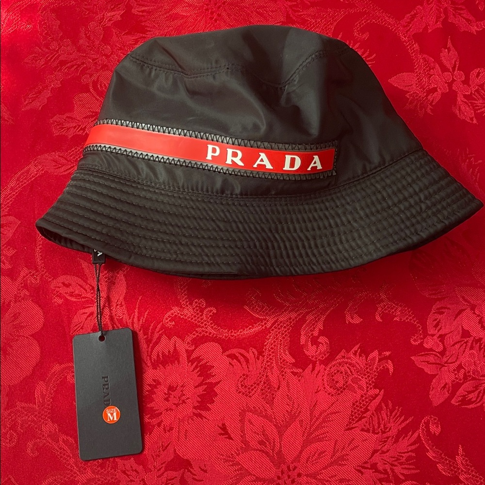Prada Black and Red Designer Bucket Hat